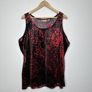 Avenue Tank Top shell Size 26 Red Black Velvet Floral Elegant